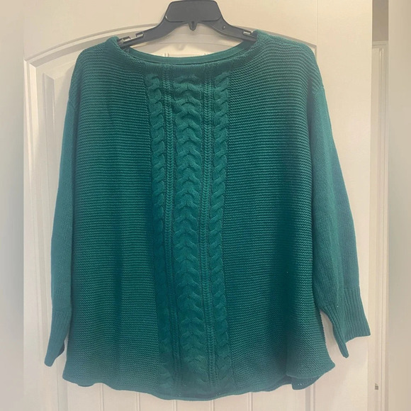 Chaps Sweaters - CHAPS Sweater Boatneck Cable Knit Green-2X